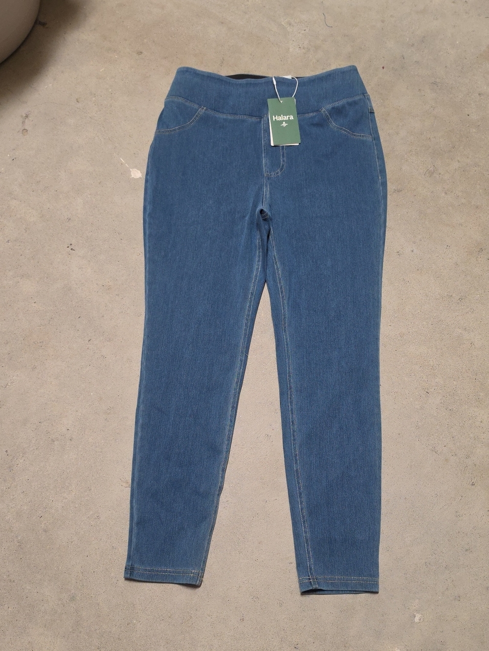 Nwt HALARA Denim-Look Stretch Skinny Jeggings in Blue #210